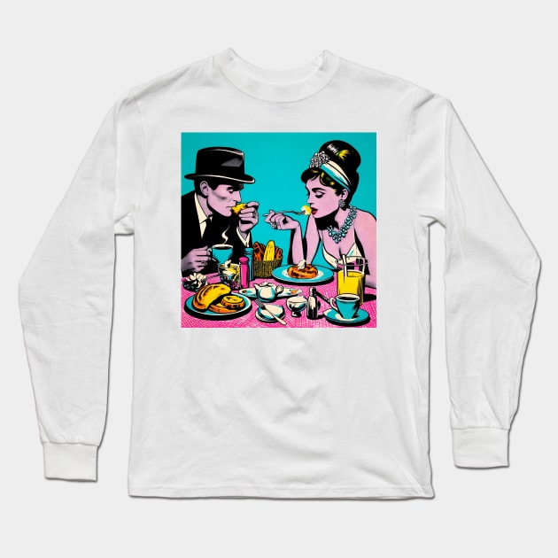 60s style retro breakfast with hard boiled detective and bejeweled socialite Long Sleeve T-Shirt by OddPop
